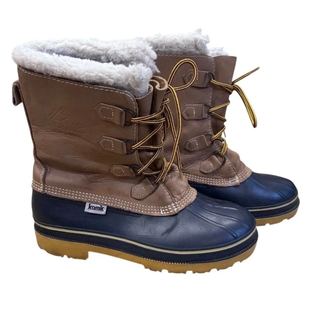 Canada Kamik KW5000 Steel Shank Mens 11 Tan Leather Waterproof Rubber Duck Boots